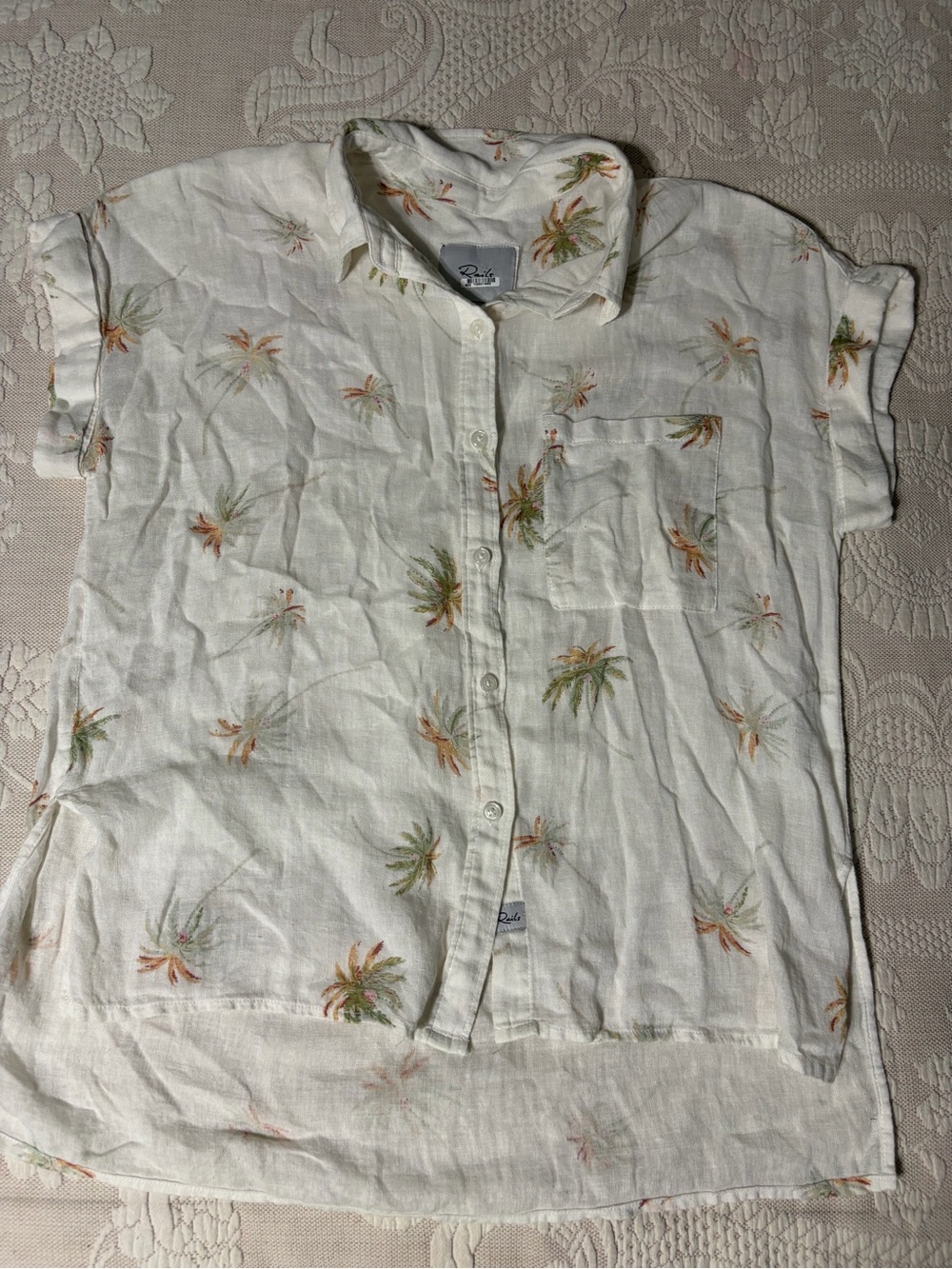 Rails "Natalie" White vintage palms linen-blend shirt XS EUC quiet luxury coasta